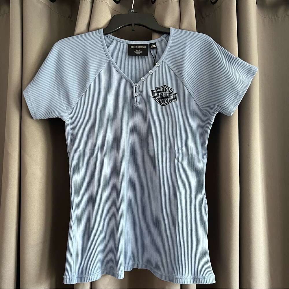 Harley Davidson Women's Creed Club Rib-Knit Top - Colony Blue